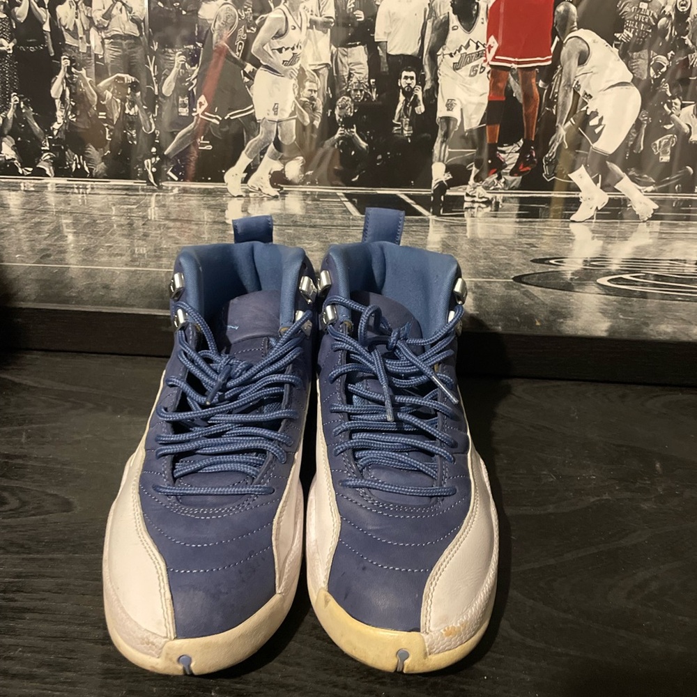 Blue and White High-Top Sneakers